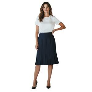 Akris Pleated Midi Skirt Women Size 6 Charcoal Black Wool Lined MSRP $1295